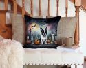 Boston Terrier Spooky Halloween Throw Pillow Machine Washable, Indoor Outdoor Decorative Pillow for Couch, Bed or Patio, 14Hx14W