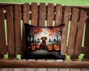 Dachshund Spooky Halloween Throw Pillow Machine Washable, Indoor Outdoor Decorative Pillow for Couch, Bed or Patio, 14Hx14W