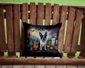 Boston Terrier Spooky Halloween Throw Pillow Machine Washable, Indoor Outdoor Decorative Pillow for Couch, Bed or Patio, 14Hx14W