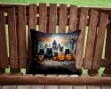Keeshond Spooky Halloween Throw Pillow Machine Washable, Indoor Outdoor Decorative Pillow for Couch, Bed or Patio, 14Hx14W