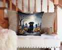 Black Pug Spooky Halloween Throw Pillow Machine Washable, Indoor Outdoor Decorative Pillow for Couch, Bed or Patio, 14Hx14W