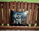 Alaskan Malamute Spooky Halloween Throw Pillow Machine Washable, Indoor Outdoor Decorative Pillow for Couch, Bed or Patio, 14Hx14W