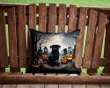 Black Pug Spooky Halloween Throw Pillow Machine Washable, Indoor Outdoor Decorative Pillow for Couch, Bed or Patio, 14Hx14W