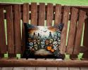 Calaveras Sugar Skulls Spooky Halloween Throw Pillow Machine Washable, Indoor Outdoor Decorative Pillow for Couch, Bed or Patio, 14Hx14W