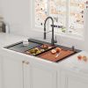 Aqucubic Gunmetal black handmade 16/18 Gauge 304 Stainless Steel Top Mount Single Bowl Kitchen Sink with ledge