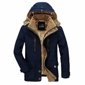 Mens Hooded Winter Parka Coat with Inner Fleece (Color: Navy, size: M)