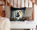 Flying Witch Spooky Halloween Throw Pillow Machine Washable, Indoor Outdoor Decorative Pillow for Couch, Bed or Patio, 14Hx14W