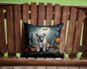 English Bulldog Spooky Halloween Throw Pillow Machine Washable, Indoor Outdoor Decorative Pillow for Couch, Bed or Patio, 14Hx14W
